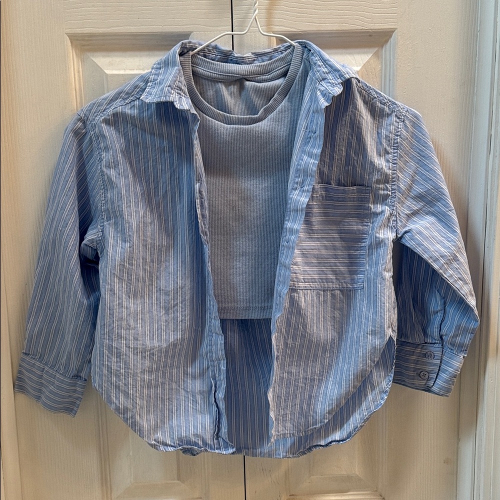 Zara Light Blue Striped Button Down Shirt